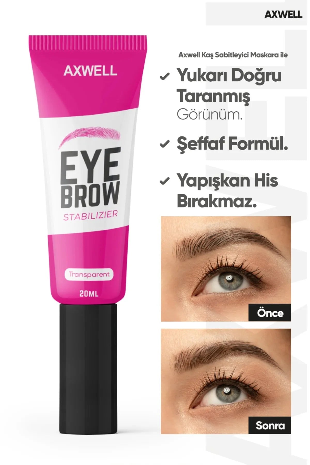 AXWELL Şeffaf Kaş Sabitleyici & Şekillendirici Jel Maskara - Eyebrow Mascara